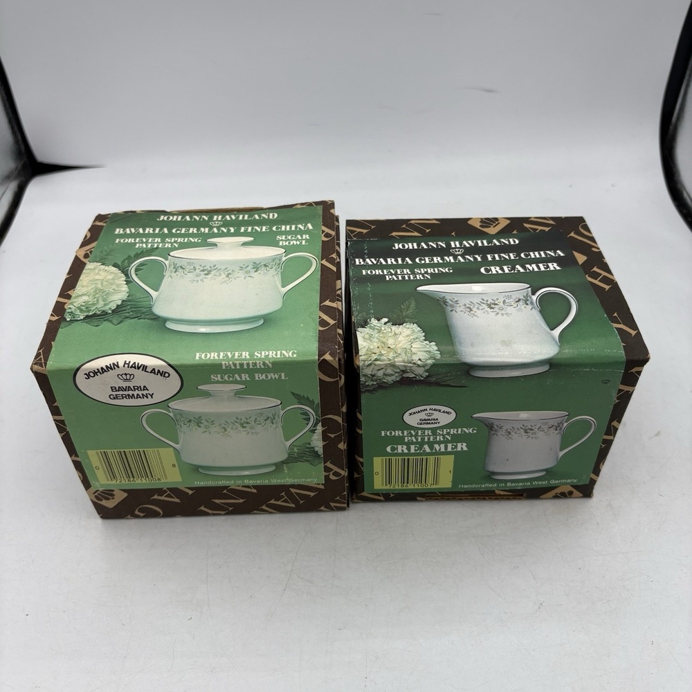 Vintage Johann Haviland Creamer & Sugar Bowl Set Forever Spring Bavaria Germany